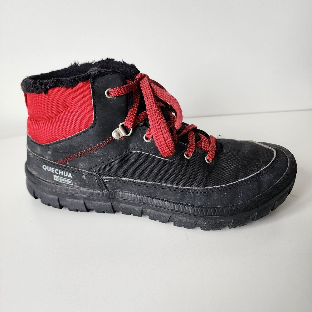 Quechua Warm Lace Mid Junior Hiking Boots Kids Size 5 Black Red‎ Waterproof Snow